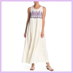 RAGA Panama Tiered Embroidered Maxi Dress, Small